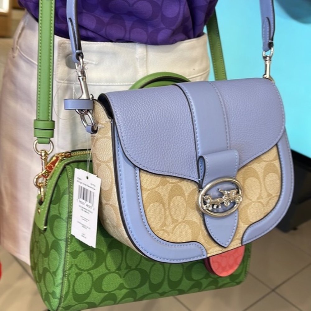 Coach Georgie Saddle Bag In Signature Canvas Light Khaki / Marble Blue - Picture 4 of 16